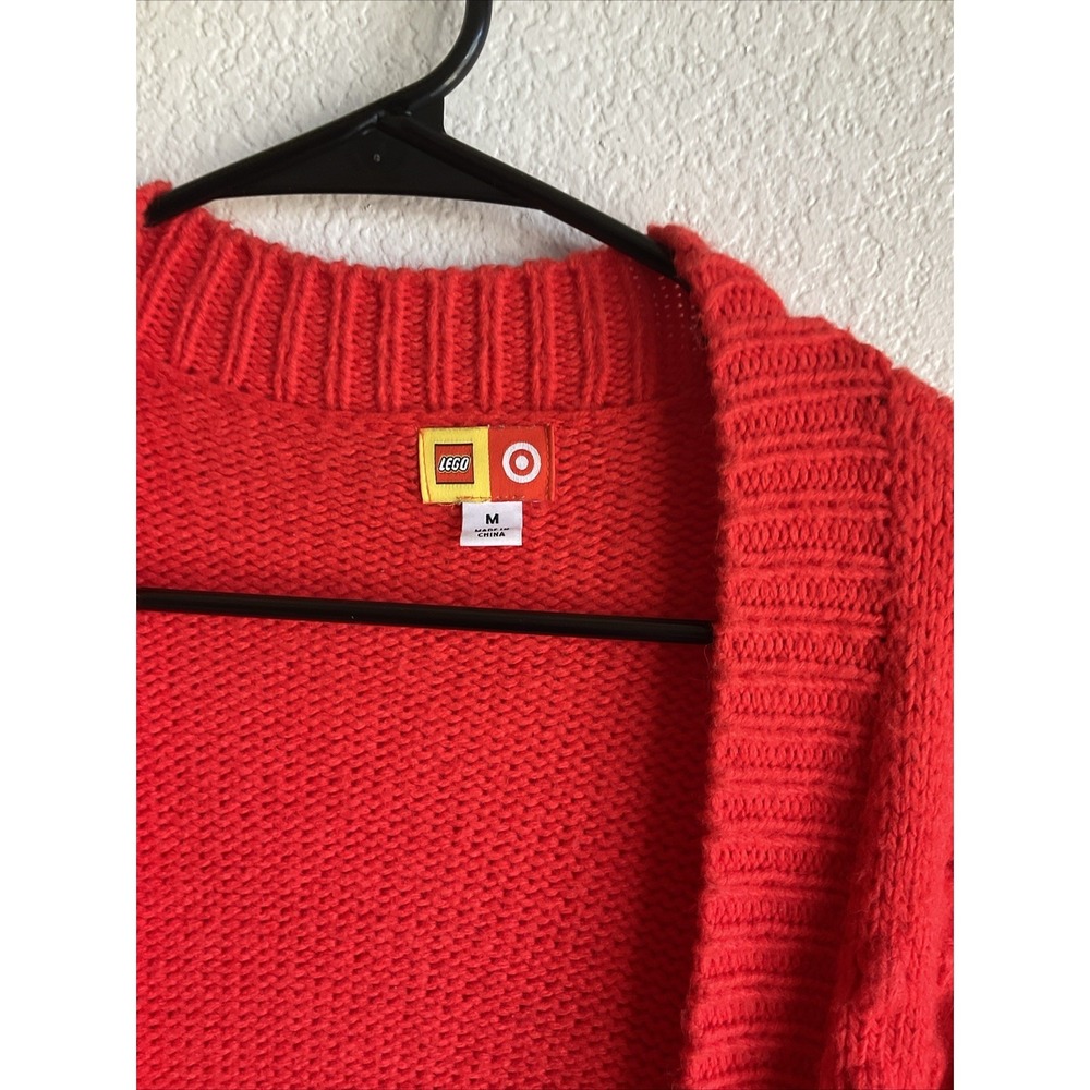 LEGO Target Women's Red Bobble Popcorn Knit Open Front Long Duster Sweater Sz M - Picture 4 of 9